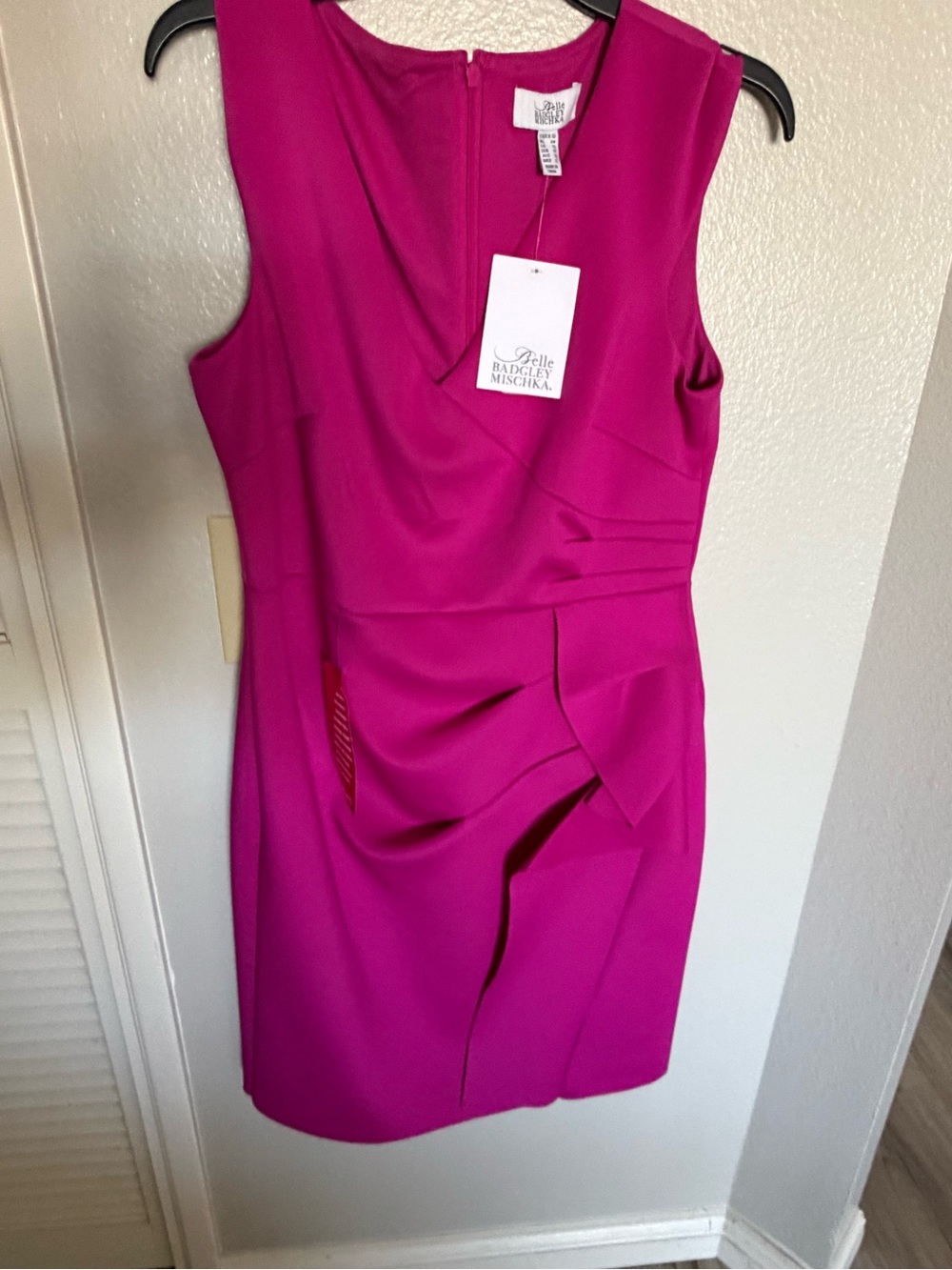 Badgley Mischka Fuchsia Sleeveless Sheath Mini Dress